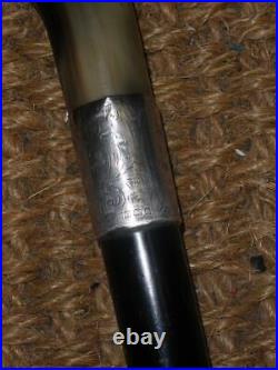 Antique H/M 1912 Silver Bovine Crook Horn Handle Walking Stick'J. G. D' 87cm