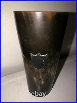 Antique HORN CUP Goblet- BEAKER with Sterling SILVER MEDALLION J C & S Marker