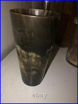 Antique HORN CUP Goblet- BEAKER with Sterling SILVER MEDALLION J C & S Marker