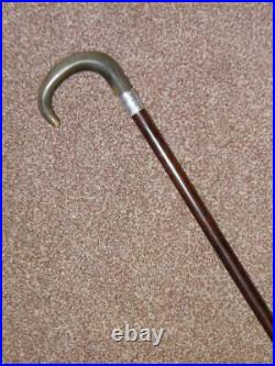 Antique Hallmarked 1920 Silver Rosewood Walking Stick With Horn Top By J. Howell