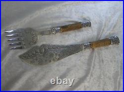Antique Harrison Bros. And Howson Silverplate Fish Set with Horn Handles