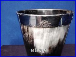 Antique Horn Beaker With Mappin & Webbs Silver Plate Rim 1900-1940