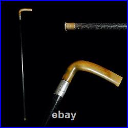 Antique Horn Silver Ebonised Walking Stick Cane Robert Pringle & Sons 1898