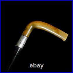 Antique Horn Silver Ebonised Walking Stick Cane Robert Pringle & Sons 1898