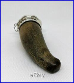 Antique Horn Snuff Mull With Silver Top And Collar Edward Souter Barnsley