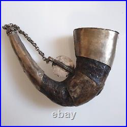 Antique Islamic Ottoman Yemen Silver With Horn Powder Flask