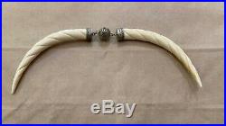 Antique Jewelry Bone Horn With Silver Ornaments