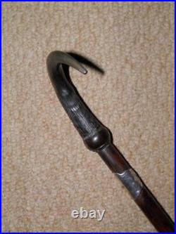 Antique Ladies Walking Cane With Ovine Horn Handle & Repousse Silver Collar 87cm