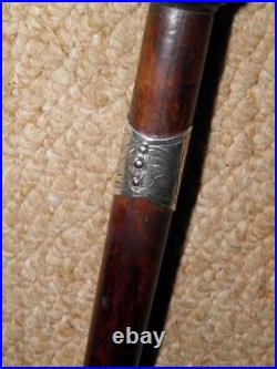 Antique Ladies Walking Cane With Ovine Horn Handle & Repousse Silver Collar 87cm