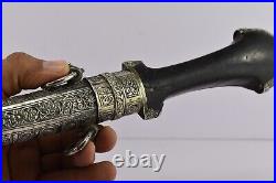 Antique Oriental Silver Dagger Engraved With Flowers