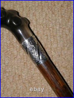 Antique Partridge Walking Stick/Cane With Bovine Horn Fritz & Silver Collar 91cm