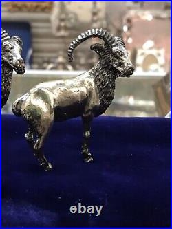 Antique Pr Of Novelty Solid Silver Figures? Of Mountain Goats With Twisted Horns