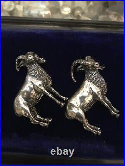 Antique Pr Of Novelty Solid Silver Figures? Of Mountain Goats With Twisted Horns