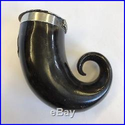Antique Ram's Horn Snuff Mull Silver Mounted With Thistle Scottish
