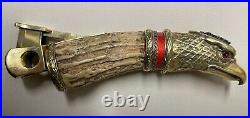 Antique Russian cigar cutter with silver, enamel, horn, diamond and ruby handle