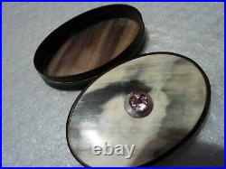 Antique Scottish Large Horn Snuff box with a Silver mounted Amethyst on top