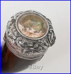 Antique Scottish Rams Horn Snuff Mull Box with Silver Lid & Queen Anne Shilling