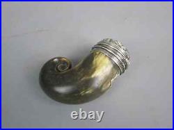 Antique Scottish Sterling Silver & Rams Horn Snuff With Agate inlay