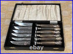 Antique Sheffield English Horn and Silver Steak Knives Set of 6 in Box