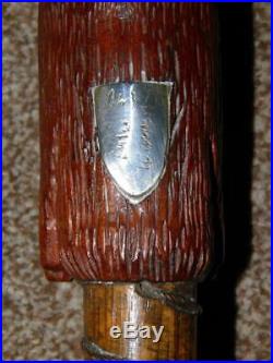 Antique Shoe Horn Gadget/Walking Stick -Carved Otter Handle With Silver Features