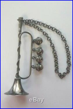 Antique Silver Child's Whistle Horn with 4 Bells, Madrid, Spain 1890-1910