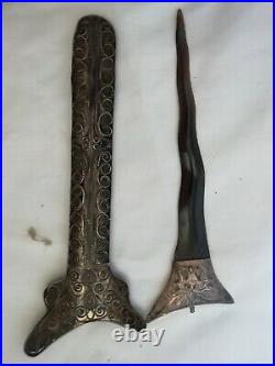 Antique Silver Filigree Wedding Kriss WithNon Functioning Stag horn Blade