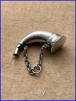 Antique Silver Horn Vinaigrette Whistle Pendant With Makers Mark English