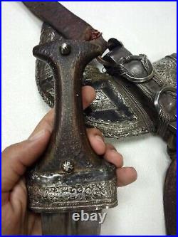 Antique Silver omani yemeni Knife Khanjar janbeye dagger with original Horn hand
