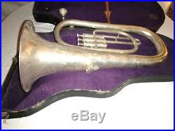 Antique Silver over Brass Early 1900s Abbott NY Baritone Horn with Case