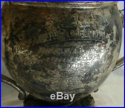 Antique Silverplate Hunting & Shooting Trophy Cup with Horn Handles from 1911