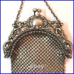 Antique Sterling Silver Purse with Engraved Frame with Cherubs Horns Hallmarked