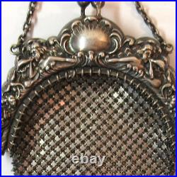 Antique Sterling Silver Purse with Engraved Frame with Cherubs Horns Hallmarked