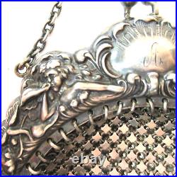 Antique Sterling Silver Purse with Engraved Frame with Cherubs Horns Hallmarked