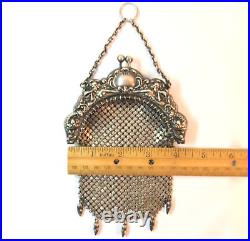 Antique Sterling Silver Purse with Engraved Frame with Cherubs Horns Hallmarked