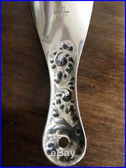 Antique Sterling Solid Silver Hallmarked Pocket Shoe Horn Carved With Flowers
