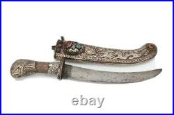 Antique Tibetan Khampa Knife Silver Iron Handcrafted Dagger with Scabbard