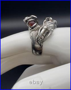 Antique Two Head Dragon with Horns Silver Ring Very Heavy Size 8.5