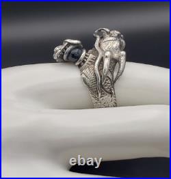 Antique Two Head Dragon with Horns Silver Ring Very Heavy Size 8.5