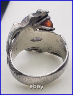 Antique Two Head Dragon with Horns Silver Ring Very Heavy Size 8.5