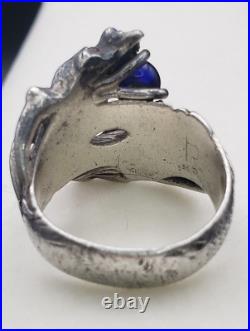 Antique Two Head Dragon with Horns Silver Ring Very Heavy Size 8.5