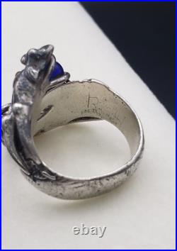 Antique Two Head Dragon with Horns Silver Ring Very Heavy Size 8.5