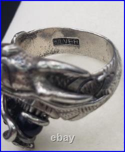 Antique Two Head Dragon with Horns Silver Ring Very Heavy Size 8.5