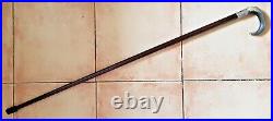 Antique Victorian Acanthus Silver Collar Horn Handle Walking Stick Cane 37