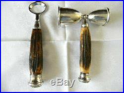 Antique Victorian Sterling Silver Measuring Shots With Horn Handle & Silver