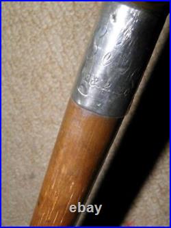 Antique Walking Stick Bovine Horn Bird Handle & Hallmarked 1929 Silver Collar