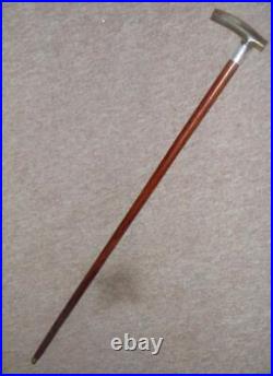 Antique Walking Stick Bovine Horn & Hallmarked Silver 1913 Collar By J. Howell