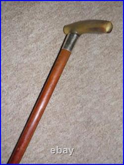 Antique Walking Stick Bovine Horn & Hallmarked Silver 1913 Collar By J. Howell