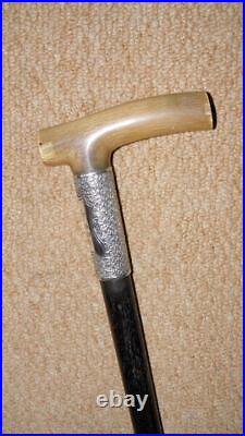 Antique Walking Stick Bovine Horn & Hallmarked Silver Collar 1902 Western Choir