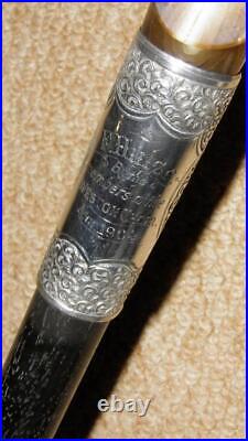 Antique Walking Stick Bovine Horn & Hallmarked Silver Collar 1902 Western Choir