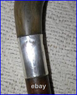 Antique Walking Stick / Cane Bovine Horn Crook & Hallmarked 1924 Silver B'ham